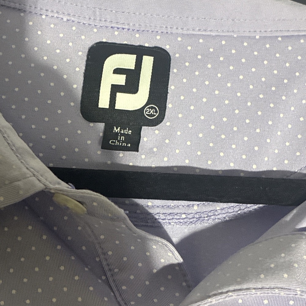 FootJoy Men's 2XL Blue Polka Dot Polo Shirt Performance Stretch Golf - Picture 4 of 7